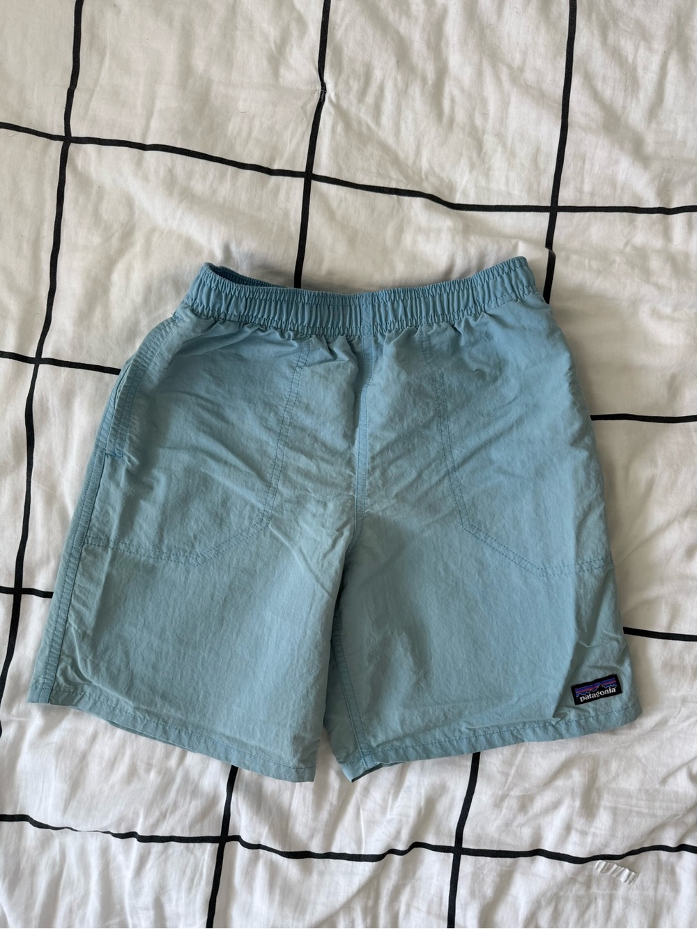 Patagonia Light Teal Outdoor Shorts with Logo Patch